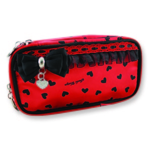 Glitzy Hearts Double Zip Cosmetic Bag