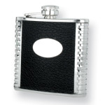 Black Faux Leather Polished Stainless Steel 6oz Hip Flask